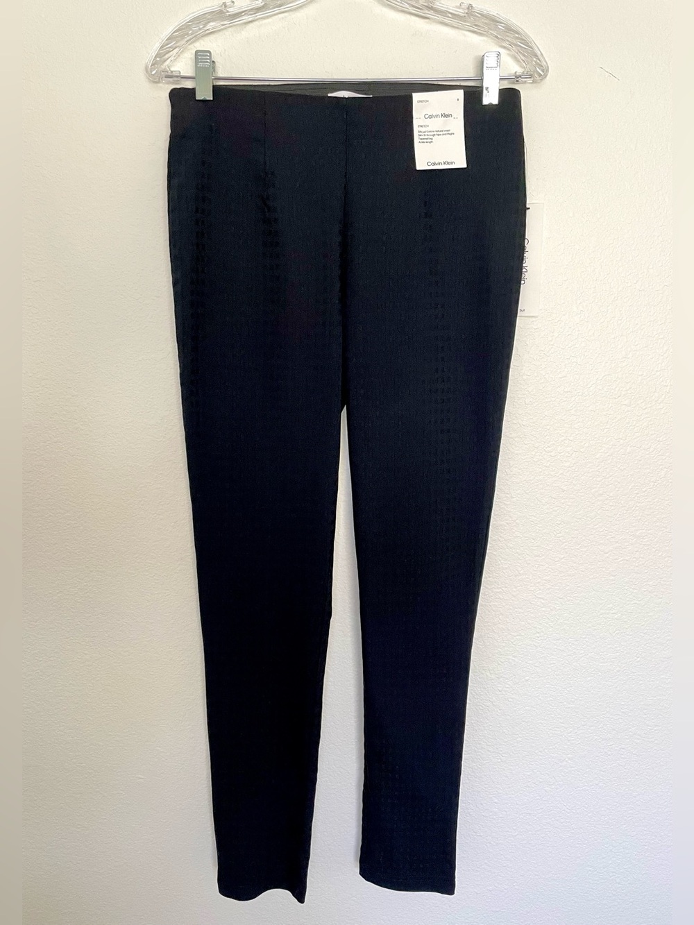 Calvin Klein NWT Women’s Black Slim Dress Textured Check Stretch Pants